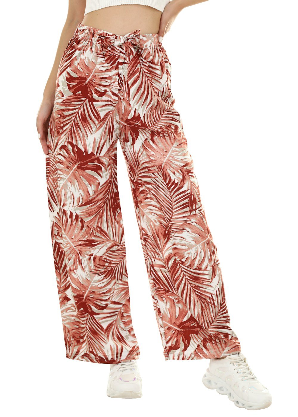 Palm Print Wide-Leg Trousers